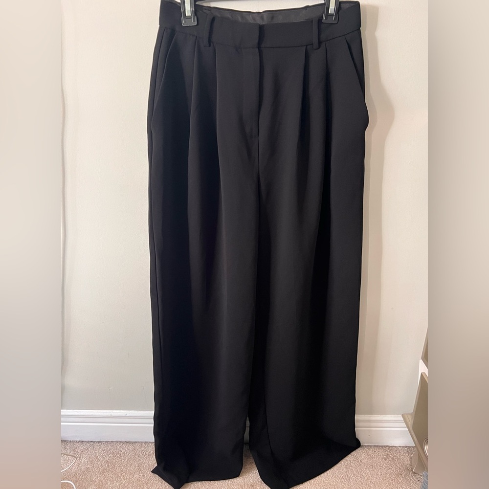 Mango Elegant Black Wide-Leg Trousers | Size 6